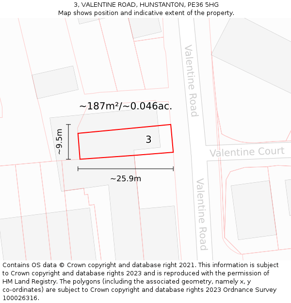 3, VALENTINE ROAD, HUNSTANTON, PE36 5HG: Plot and title map