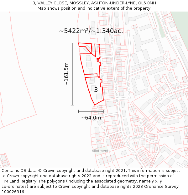 3, VALLEY CLOSE, MOSSLEY, ASHTON-UNDER-LYNE, OL5 0NH: Plot and title map