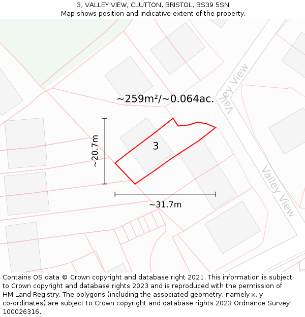3, VALLEY VIEW, CLUTTON, BRISTOL, BS39 5SN: Plot and title map