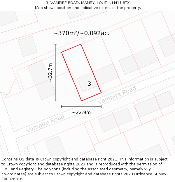 3, VAMPIRE ROAD, MANBY, LOUTH, LN11 8TX: Plot and title map