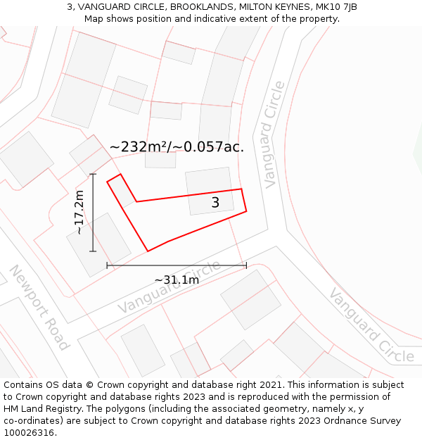 3, VANGUARD CIRCLE, BROOKLANDS, MILTON KEYNES, MK10 7JB: Plot and title map