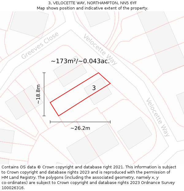 3, VELOCETTE WAY, NORTHAMPTON, NN5 6YF: Plot and title map