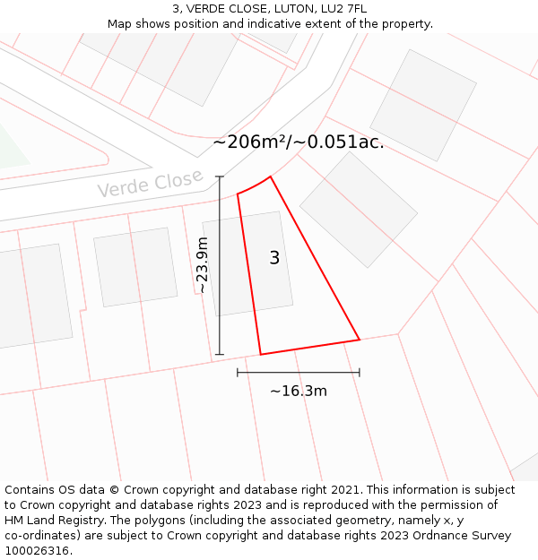 3, VERDE CLOSE, LUTON, LU2 7FL: Plot and title map