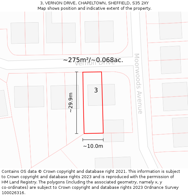 3, VERNON DRIVE, CHAPELTOWN, SHEFFIELD, S35 2XY: Plot and title map