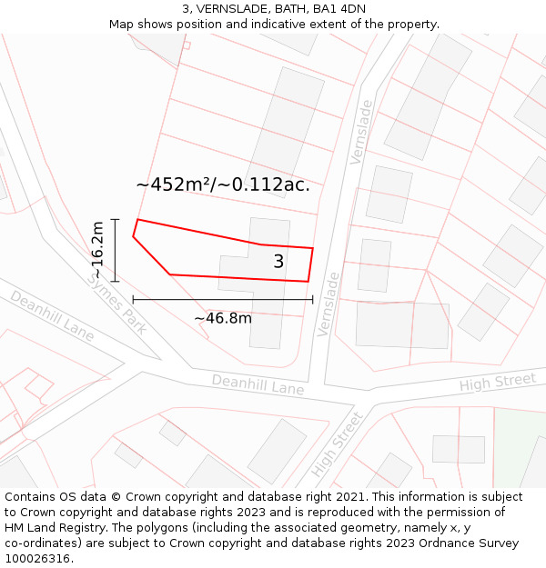 3, VERNSLADE, BATH, BA1 4DN: Plot and title map