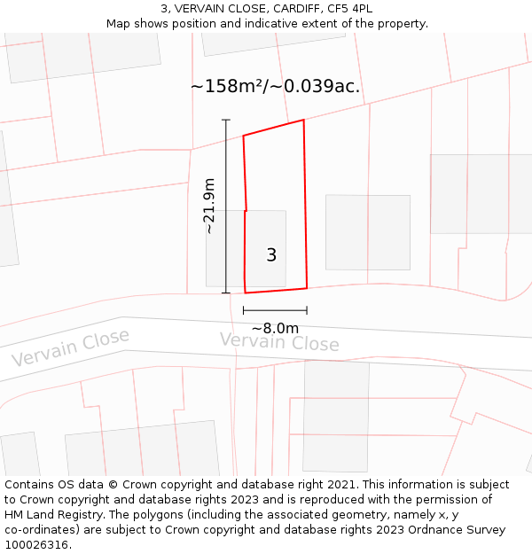3, VERVAIN CLOSE, CARDIFF, CF5 4PL: Plot and title map