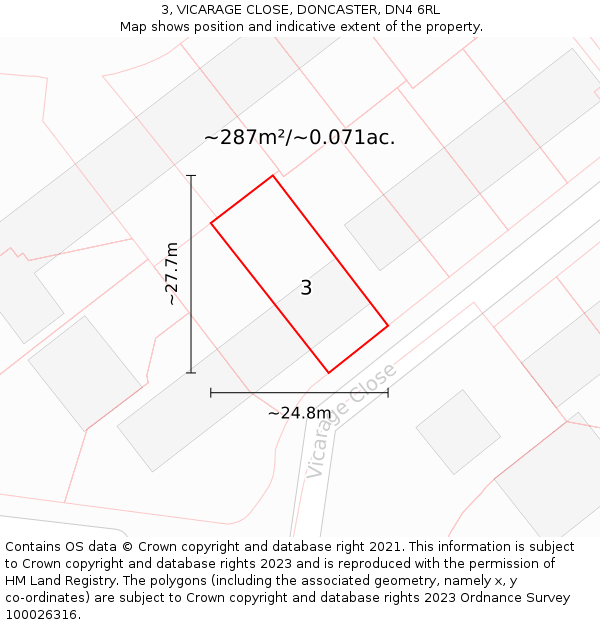 3, VICARAGE CLOSE, DONCASTER, DN4 6RL: Plot and title map