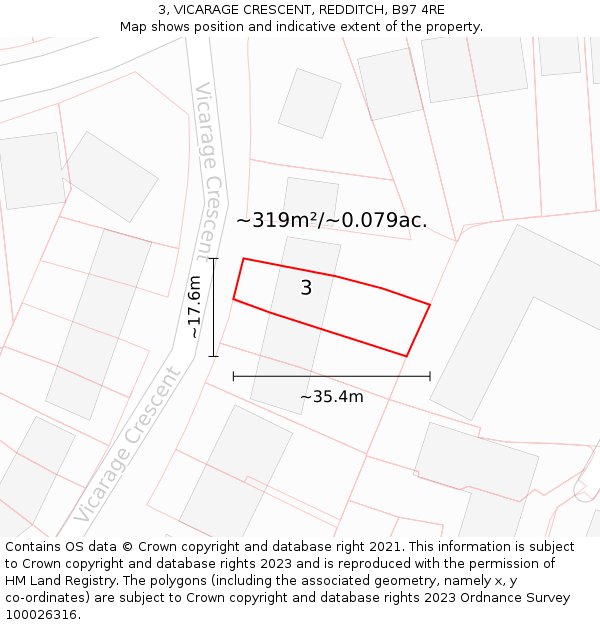 3, VICARAGE CRESCENT, REDDITCH, B97 4RE: Plot and title map