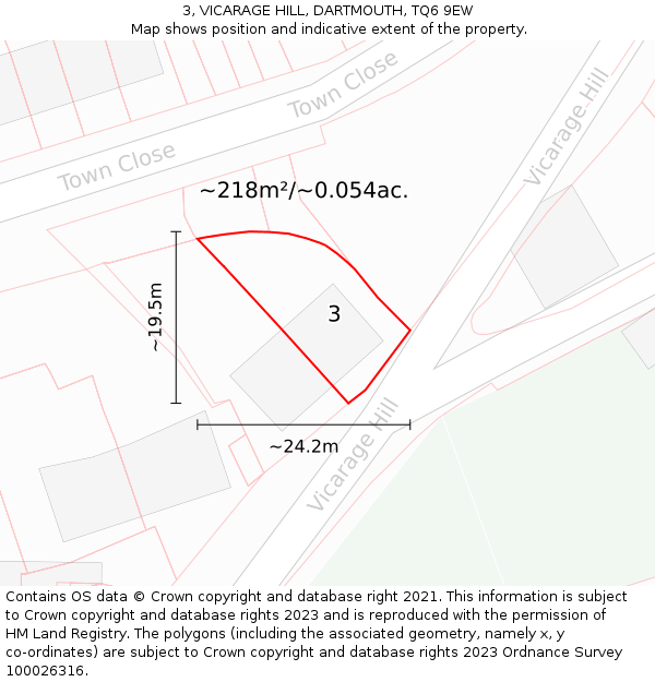 3, VICARAGE HILL, DARTMOUTH, TQ6 9EW: Plot and title map