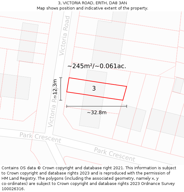 3, VICTORIA ROAD, ERITH, DA8 3AN: Plot and title map
