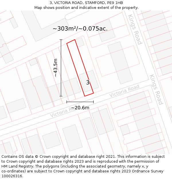 3, VICTORIA ROAD, STAMFORD, PE9 1HB: Plot and title map
