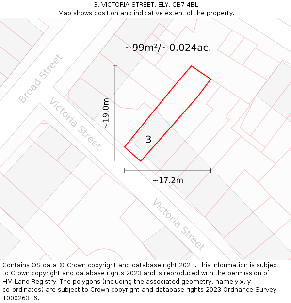 3, VICTORIA STREET, ELY, CB7 4BL: Plot and title map