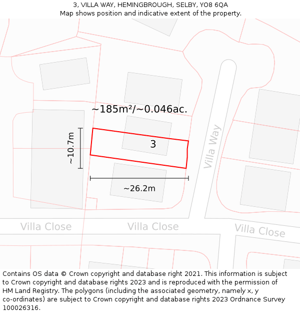 3, VILLA WAY, HEMINGBROUGH, SELBY, YO8 6QA: Plot and title map