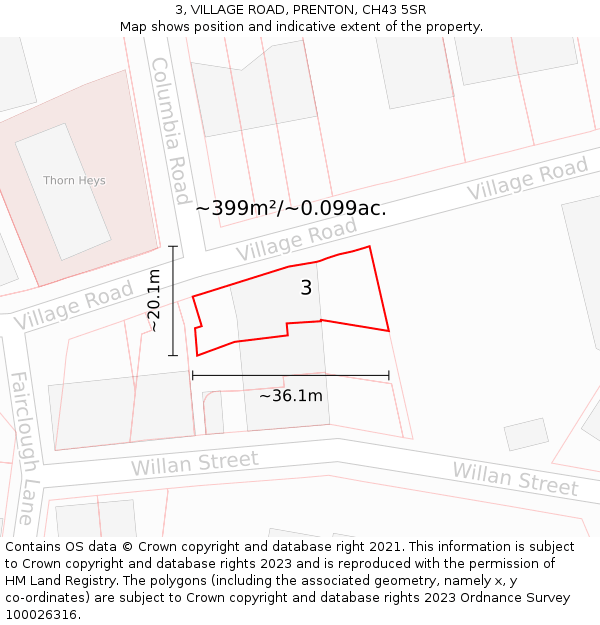 3, VILLAGE ROAD, PRENTON, CH43 5SR: Plot and title map