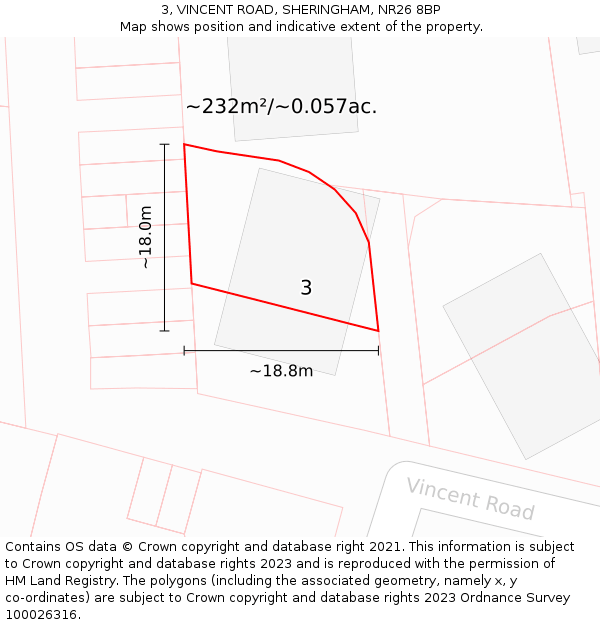 3, VINCENT ROAD, SHERINGHAM, NR26 8BP: Plot and title map