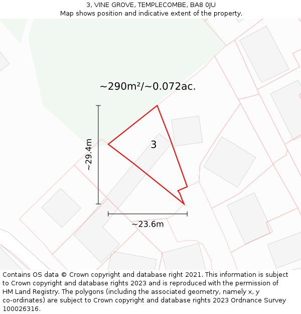 3, VINE GROVE, TEMPLECOMBE, BA8 0JU: Plot and title map
