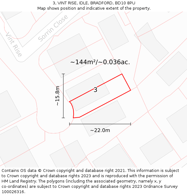 3, VINT RISE, IDLE, BRADFORD, BD10 8PU: Plot and title map