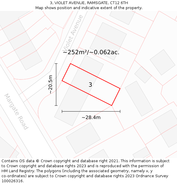 3, VIOLET AVENUE, RAMSGATE, CT12 6TH: Plot and title map
