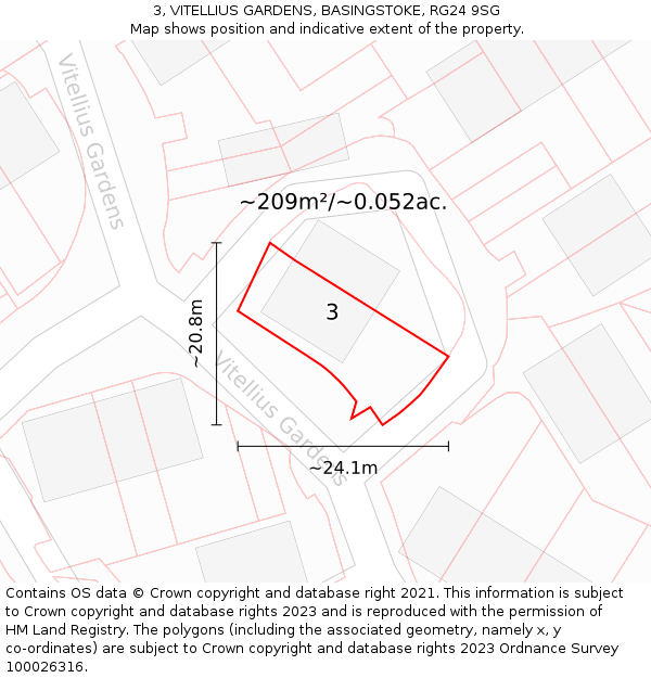 3, VITELLIUS GARDENS, BASINGSTOKE, RG24 9SG: Plot and title map