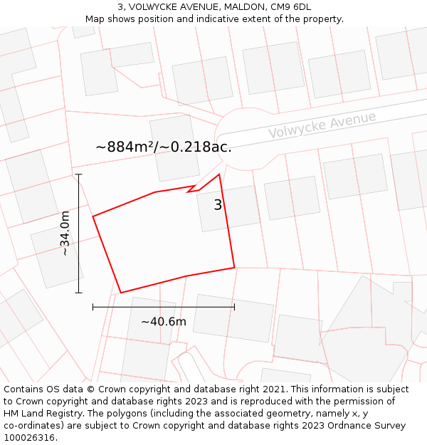 3, VOLWYCKE AVENUE, MALDON, CM9 6DL: Plot and title map
