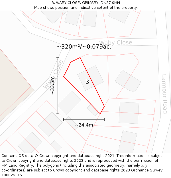 3, WABY CLOSE, GRIMSBY, DN37 9HN: Plot and title map