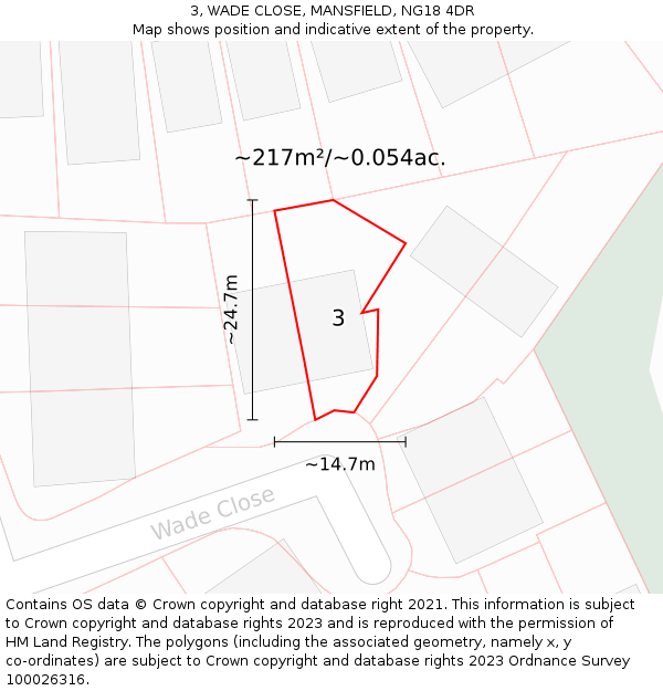 3, WADE CLOSE, MANSFIELD, NG18 4DR: Plot and title map