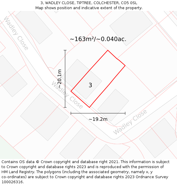 3, WADLEY CLOSE, TIPTREE, COLCHESTER, CO5 0SL: Plot and title map
