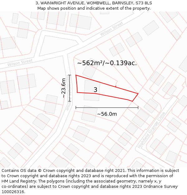 3, WAINWRIGHT AVENUE, WOMBWELL, BARNSLEY, S73 8LS: Plot and title map