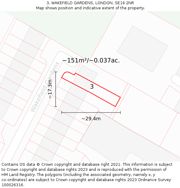 3, WAKEFIELD GARDENS, LONDON, SE19 2NR: Plot and title map