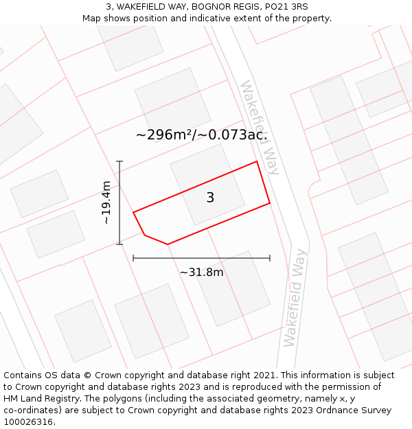 3, WAKEFIELD WAY, BOGNOR REGIS, PO21 3RS: Plot and title map