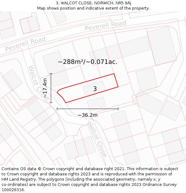 3, WALCOT CLOSE, NORWICH, NR5 9AJ: Plot and title map