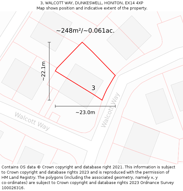 3, WALCOTT WAY, DUNKESWELL, HONITON, EX14 4XP: Plot and title map