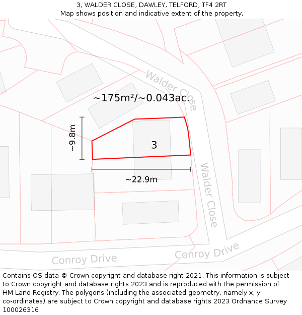 3, WALDER CLOSE, DAWLEY, TELFORD, TF4 2RT: Plot and title map