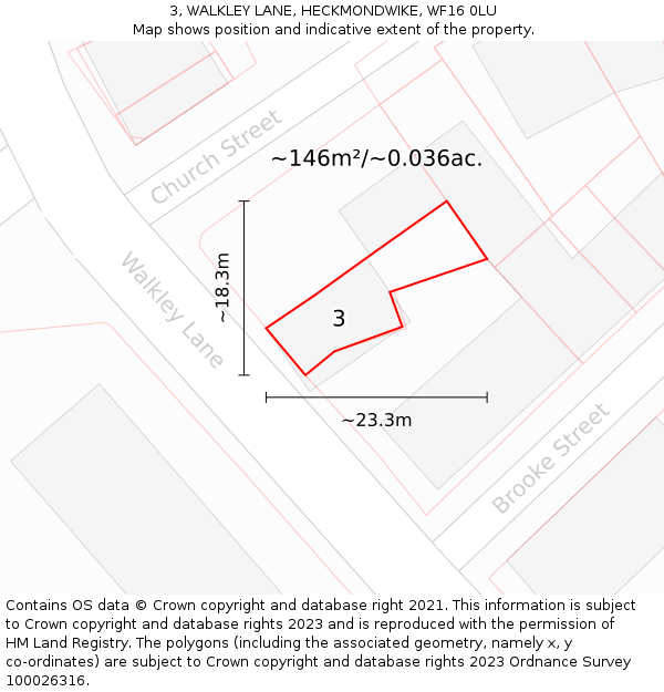 3, WALKLEY LANE, HECKMONDWIKE, WF16 0LU: Plot and title map