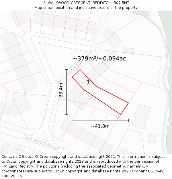 3, WALKWOOD CRESCENT, REDDITCH, B97 5NT: Plot and title map