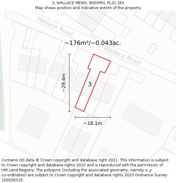 3, WALLACE MEWS, BODMIN, PL31 2EX: Plot and title map