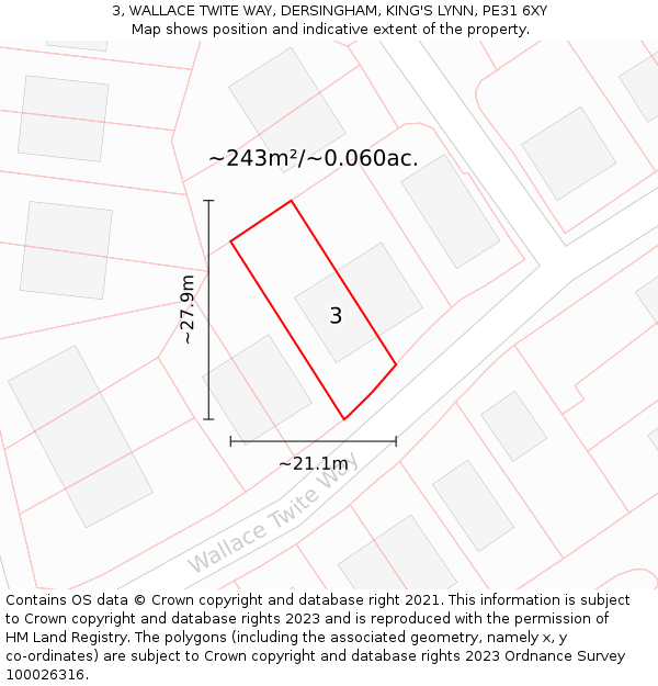 3, WALLACE TWITE WAY, DERSINGHAM, KING'S LYNN, PE31 6XY: Plot and title map