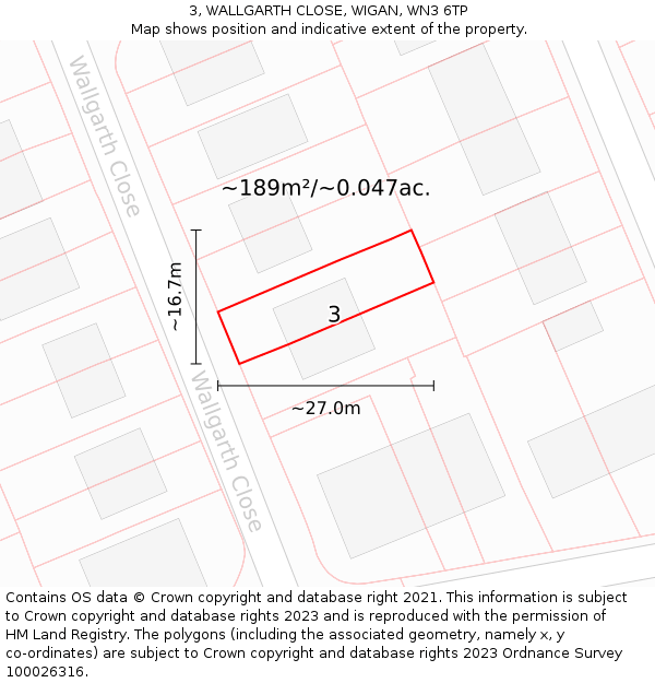 3, WALLGARTH CLOSE, WIGAN, WN3 6TP: Plot and title map