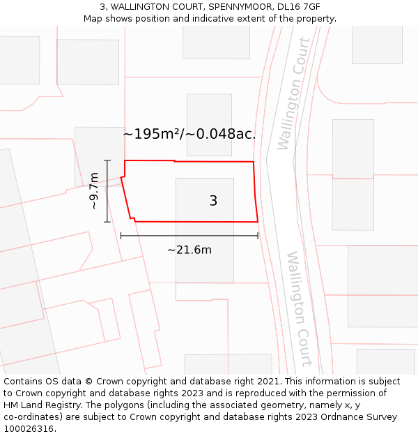 3, WALLINGTON COURT, SPENNYMOOR, DL16 7GF: Plot and title map