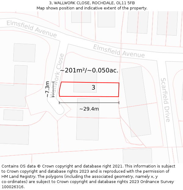 3, WALLWORK CLOSE, ROCHDALE, OL11 5FB: Plot and title map