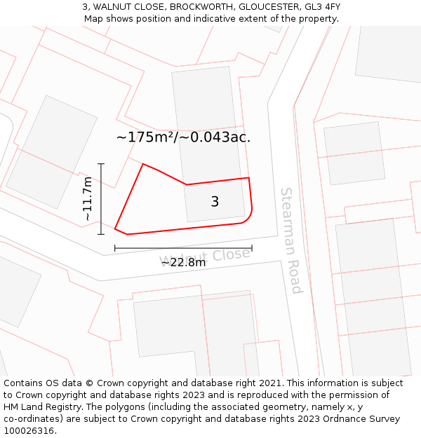 3, WALNUT CLOSE, BROCKWORTH, GLOUCESTER, GL3 4FY: Plot and title map