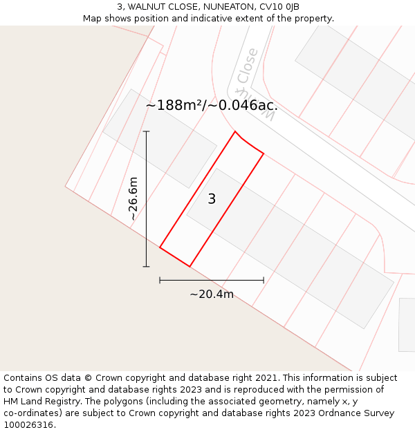 3, WALNUT CLOSE, NUNEATON, CV10 0JB: Plot and title map