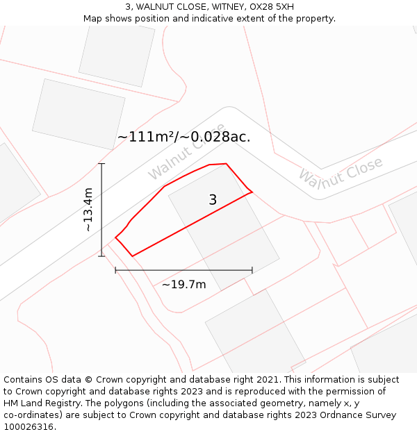 3, WALNUT CLOSE, WITNEY, OX28 5XH: Plot and title map