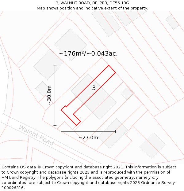 3, WALNUT ROAD, BELPER, DE56 1RG: Plot and title map