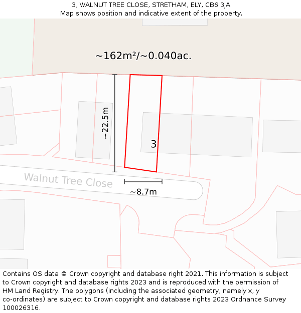 3, WALNUT TREE CLOSE, STRETHAM, ELY, CB6 3JA: Plot and title map