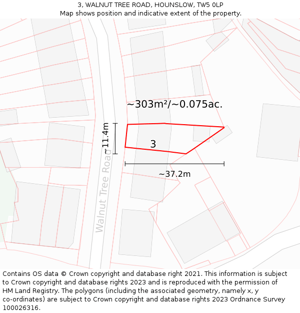 3, WALNUT TREE ROAD, HOUNSLOW, TW5 0LP: Plot and title map