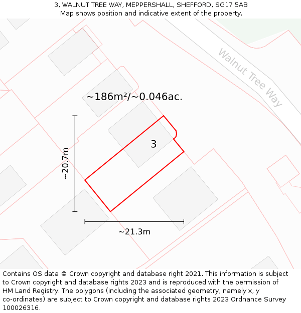 3, WALNUT TREE WAY, MEPPERSHALL, SHEFFORD, SG17 5AB: Plot and title map
