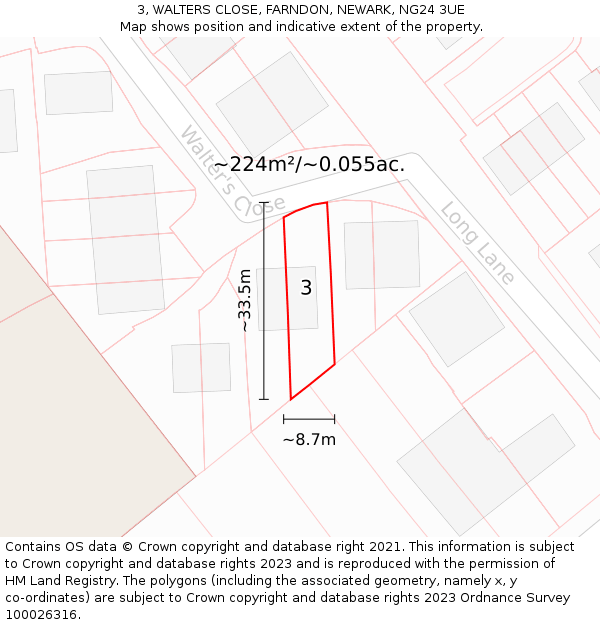 3, WALTERS CLOSE, FARNDON, NEWARK, NG24 3UE: Plot and title map