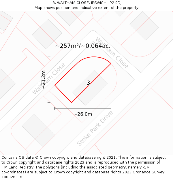 3, WALTHAM CLOSE, IPSWICH, IP2 9DJ: Plot and title map
