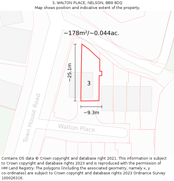 3, WALTON PLACE, NELSON, BB9 8DQ: Plot and title map